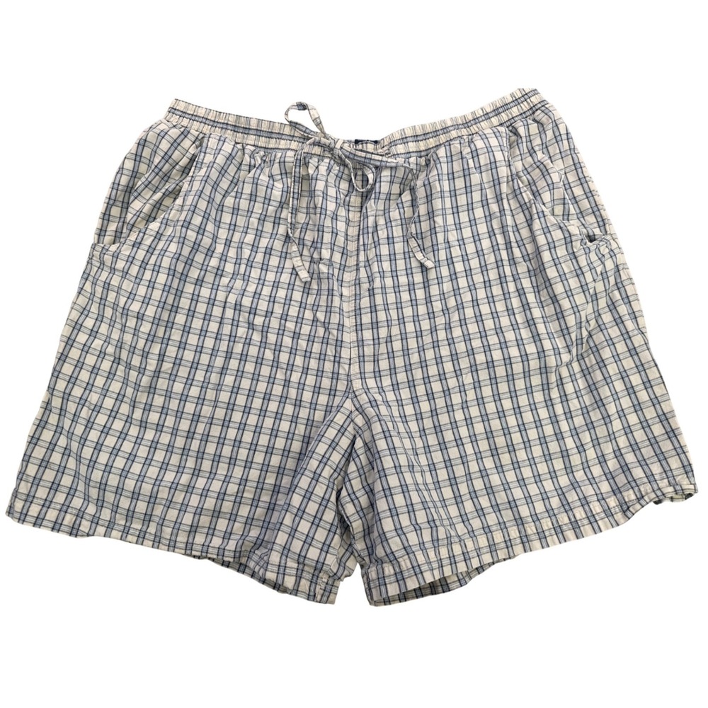Kim Rogers Sport Womens XL Blue Plaid Cotton Elastic Waist Drawstring Shorts